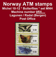 Norge Norwegen Norway ATM 10-12 / Butterflies / Lagunen Bergen Machine # 0RX.. Set MNH / Frama Etiquetas Automatenmarken - Automaatzegels [ATM]