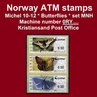 Norge Norwegen Norway ATM 10-12 / Butterflies / Kristiansand Machine # 0RY.. Set MNH / Frama Etiquetas Automatenmarken - Timbres De Distributeurs [ATM]