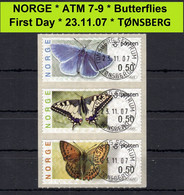 Norge Norwegen Norway ATM 7-9 / Butterflies / Tonsberg Machine # 0RV.. Set First Day / Frama Etiquetas Automatenmarken - Automatenmarken [ATM]