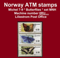 Norge Norwegen Norway ATM 7-9 / Butterflies / Lillestrom Machine # 0RU.. Set MNH / Frama Etiquetas Automatenmarken - Vignette [ATM]