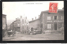 LOIRE CPA 42 No3 LA FOUILLOUSE PLACE DU CENTRE CAFE MICHALON ATTELAGE RARE! - Autres & Non Classés