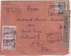 ESPAGNE - 1943 - ENVELOPPE RECOMMANDEE (MANUSCRIT !) De MANRESA Avec CENSURE ALLEMANDE + ESPAGNOLE => ST FONS (RHONE) - Covers & Documents