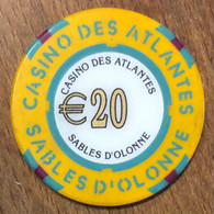 85 LES SABLES D'OLONNE CASINO DES ATLANTES JETON DE 20 EUROS CHIPS COINS TOKENS GAMING - Casino