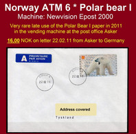 Norge Norwegen Norway ATM 6 Polar Bear Eisbär / 16,00 Late Used In Asker 22.2.11 / Frama Etiquetas Automatenmarken - Machine Labels [ATM]