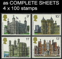 CV:€180.00 Great Britain 1978 Castles Buildings COMPLETE SHEETS:4 (4x100 Stamps) - Fogli Completi
