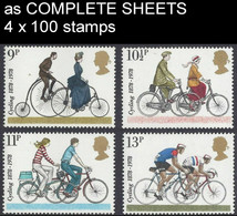 CV:€180.00 Great Britain 1978 Bicycle Cycling Sports COMPLETE SHEETS:4 (4x100 Stamps) - Sheets, Plate Blocks & Multiples