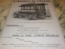 ANCIENNE PUBLICITE AUTOBUS DE L AVENIR CHARRON ET  MICHELIN 1908 - Camions