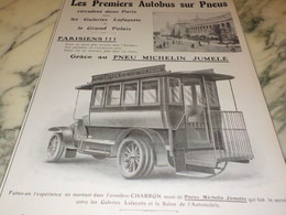 ANCIENNE PUBLICITE LES PREMIERS AUTOBUS CHARRON ET  MICHELIN 1908 - Camions