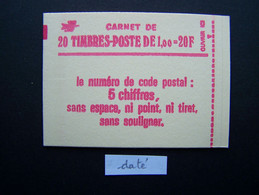 1972-C3a CONF. 8 CARNET DATE DU 27.12.77 FERME 20 TIMBRES SABINE DE GANDON 1,00 ROUGE CODE POSTAL (BOITE C) - Moderni : 1959-…