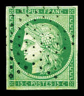 O N°2b, 15c Vert-jaune Foncé Obl étoile Légère. TTB (signé Calves/Scheller/certificat)  Qualité: Oblitéré  Cote: 1250 Eu - 1849-1850 Ceres