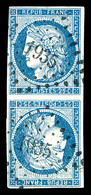 O N°4c, 25c Bleu En Paire Tête-bêche, Oblitération PC 1935, TRES RARE, SUPERBE (signé Thiaude/certificats)   Qualité: Ob - 1849-1850 Ceres