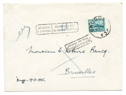 1Fr.35 OSTENDE-DOUVRES Obl. Sc  BRUGGE 3F Sur Lettrre Du 17-7-1946 Vers Bruxelles (biffé) / Griffe Bilingue INCONNU A L' - Brieven En Documenten