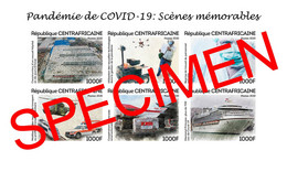CENTRAL AFRICAN 2020 SPECIMEN - PANDEMIC CHINA HOSPITAL ALGERIA AIRCRAFTS PLANES HELICOPTERS TRAINS AMBULANCE JAPAN MNH - Primeros Auxilios