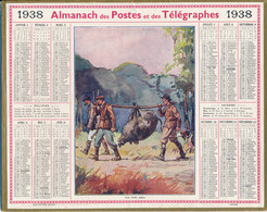 ALMANACH DES POSTES ET TELEGRAPHES OBERTHUR 1938 : Illustration Scène De Chasse, Sanglier, Chasseurs, Vendée - Grand Format : 1921-40