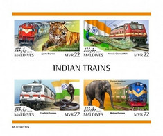 Maldives 2019, Indian Trains, Elephant, Pavon, Snake, 4val In BF IMPERFORATED - Paons