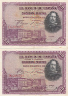 CRBS0144 PAREJA CORRELATIVA BILLETE ESPAÑA 50 PESETAS 1928 MBC+ 25 - Altri & Non Classificati