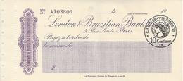 CHEQUE FRANCE BRAZIL LONDON AND BRAZILIAN BANK 1930'S PARIS - Schecks  Und Reiseschecks