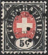 Schweiz Telegraphen-Marke 5Cts.blau/rot Zu#13 Mit Perfin "T" #T001 Thoann&Liechti - Telegraafzegels