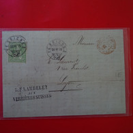 LETTRE SUISSE VERRIERES POUR LYON 1879 - Cartas & Documentos