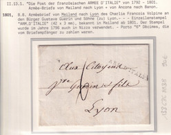 1801 - ARMEE D'ITALIE 42mm (COTE = 180 EUR) - LETTRE De MILAN => LYON - Army Postmarks (before 1900)