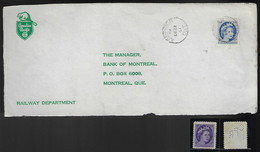 Canada 1962 Beaver Logo Commercial Front Cover Canadian Pacific Railway Co. Perfin CPR + 1 Stamp Lochung Perfore - Perforadas