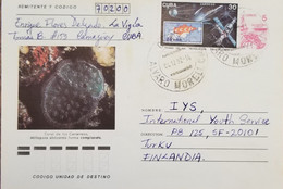 O) 1992 CUBA, CARIBBEAN, SOVIET SPACECRAFT, SATELLITE, SPACEM OCTUBER REVOLUTION RUSSIA, EXPORTS LOBSTER, CORAL MILLEPOR - Storia Postale