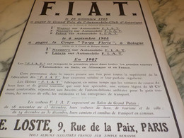 ANCIENNE  PUBLICITE  COUPE TARGA FLORIO VOITURE FIAT 1908 - Cars