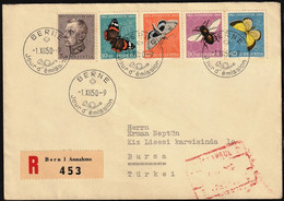 1950 Switzerland Youth Charity: Birth Centenary Of Sprecher Von Bernegg, Honey Bee, Butterflies Postally Travelled FDC - Mariposas