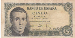 Spain #140a 1951 5 Pesetas Banknote Currency - 5 Peseten