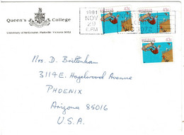 Australia 1991 Sports Skateboarding 43c Self-adhesives Trio On Letter To USA - Cartas & Documentos