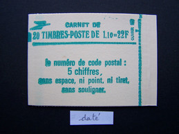 2058-C1 CARNET DATE DU 2.8.79 FERME 20 TIMBRES SABINE DE GANDON 1,10 VERT CODE POSTAL (BOITE C) - Moderne : 1959-...