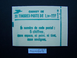 2058-C1 CARNET NUMEROTE FERME 20 TIMBRES SABINE DE GANDON 1,10 VERT CODE POSTAL (BOITE C) - Moderne : 1959-...