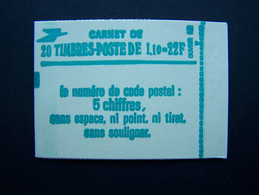 2058-C1a CARNET FERME 20 TIMBRES SABINE DE GANDON 1,10 VERT CODE POSTAL (BOITE C) - Modernos : 1959-…