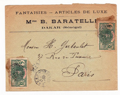 Lettre Dakar 1909 Sénégal Baratelli Fantaisies Articles De Luxe - Cartas & Documentos