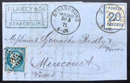 Alsace Lorraine 2e Periode Affranchissement 25 Mars/31 Aout 71 Lettre Mixte N°6 + N°37 Obl Strasbourg Pour Mirecourt TTB - Sonstige & Ohne Zuordnung