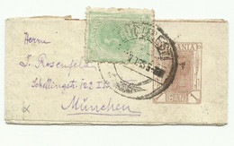 E.P. (Postal Stationery) Pour Bande D'imprimée De 1bani + Tp 5b. Obl. Dc BUCURESTI  Vers Munich (Germany) 13/01/1903  - - Lettres & Documents