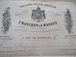 Facture Illustrée Manchon Manaud 1870 Paris  Ceinture Broderie Sellerie Fournisseur De S.M. L'Empereur - Petits Métiers