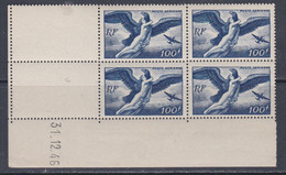 France P. A. N° 18 XX Egine En Bloc De 4 Coin Daté Du 31 . 12  . 46,  Sans Charnière, TB - Airmail