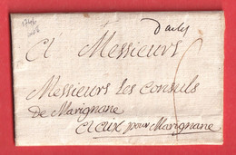 MARQUE MANUSCRIT ARLES BOUCHES DU RHONE POUR LES CONSULS DE MARIGNANE A AIX 1746 - 1701-1800: Précurseurs XVIII