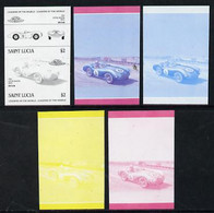 St Lucia 1984 Cars #2 (Leaders Of The World) $2 Aston Martin DB3S (1954) Set Of 5 Imperf Progressive Colour Proofs In Se - St.Lucie (1979-...)