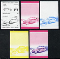 St Lucia 1984 Cars #2 (Leaders Of The World) $3 Chrysler Imperial (1931) Set Of 5 Imperf Progressive Colour Proofs In Se - St.Lucie (1979-...)