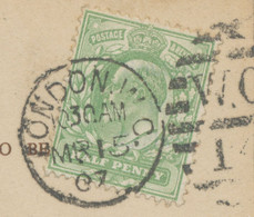 GB 1907 EVII 1/2d Yellow-green On Fine B/w Pc RP Duplex "LONDON.W.C. / W.C / 14" - Cartas & Documentos