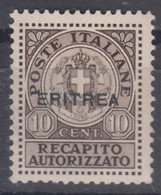 Italy Colonies Eritrea 1939 Recapito Autorizzato Sassone#1 Mint Hinged - Eritrea