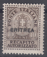 Italy Colonies Eritrea 1939 Recapito Autorizzato Sassone#1 Mint Hinged - Eritrea