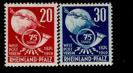 Rheinland Pfalz 51 - 52 Weltpostverein  MLH * Mint Falz - Zona Francese