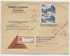 SARRE SAAR 30FRX2 SURCHARGE 1955 LETTRE COVER BRIEF REMBOURSEMENT SAARBRUCKEN 1956 TO FRANCE - Briefe U. Dokumente