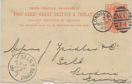 GB 1895 QV 1d Orangered Postcard W Duplex "LONDON.W.C. / W.C / 14" NEW LATEST USAGE - Marcofilie