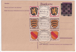 1947 - ZOF - CARTE ENTIER HITLER SURCHARGEE OBLITERATION SOBERNHEIM NON VOYAGEE - General Issues