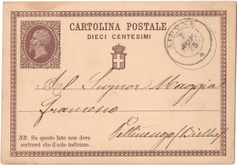 REGNO ITALIA - INTERO POSTALE TIPO VITTORIO EMANUELE II (1874) CON ANNULLO AIDONE (ENNA) 7.11.1875 - FILAGRANO C1 - Entiers Postaux