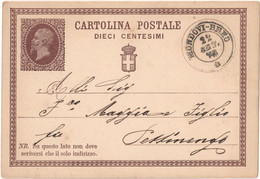 REGNO ITALIA - INTERO POSTALE TIPO VITTORIO EMANUELE II (1874) ANNULLATO MONDOVI-BREO (CUNEO) 22.nn.187n FILAGRANO C1 - Postwaardestukken